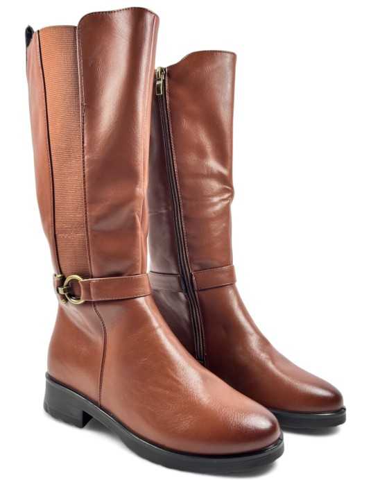 Bota plana de mujer en color cuero, cómoda - Timbos Zapatos