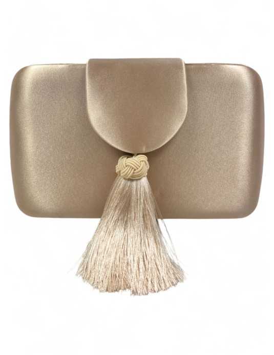 Clutch de fiesta textil raso color oro - Timbos Zapatos