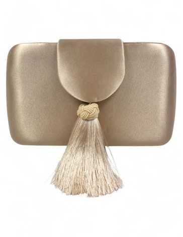 Clutch de fiesta textil raso color oro - Timbos Zapatos