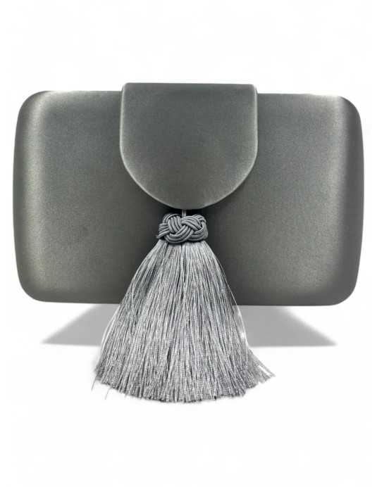 Clutch de fiesta textil raso color gris - Timbos Zapatos