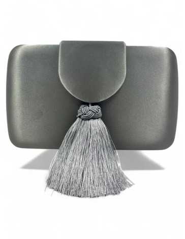 Clutch de fiesta textil raso color gris - Timbos Zapatos