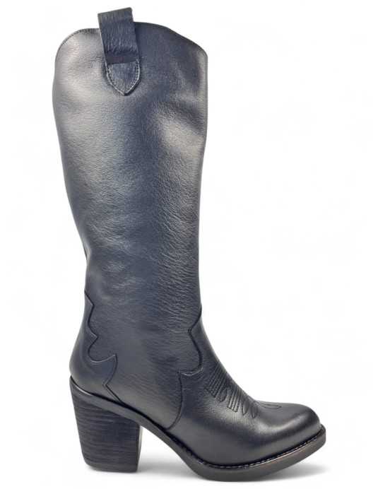 Botas cowboy de piel para mujer en color negro - Timbos Zapatos