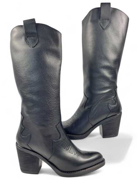 Botas cowboy de piel para mujer en color negro - Timbos Zapatos