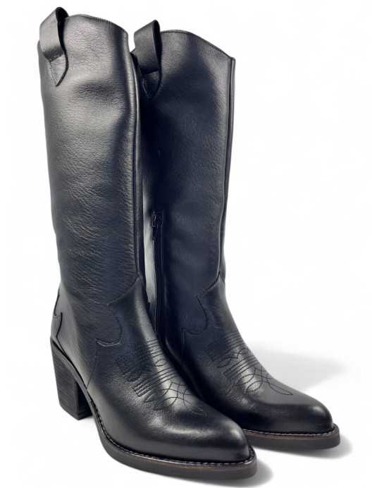 Botas cowboy de piel para mujer en color negro - Timbos Zapatos