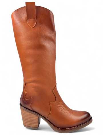 Botas cowboy de piel para mujer en color cuero - Timbos Zapatos