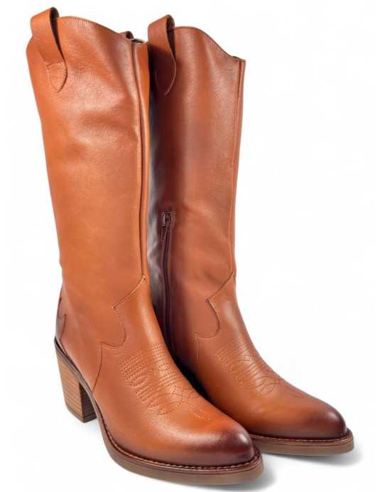 Botas cowboy de piel para mujer en color cuero - Timbos Zapatos