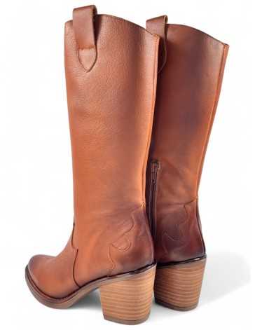 Botas cowboy de piel para mujer en color cuero - Timbos Zapatos