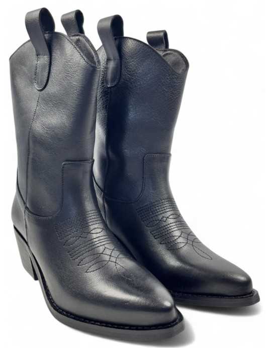 botín cowboy de piel para mujer color negro - Timbos zapatos