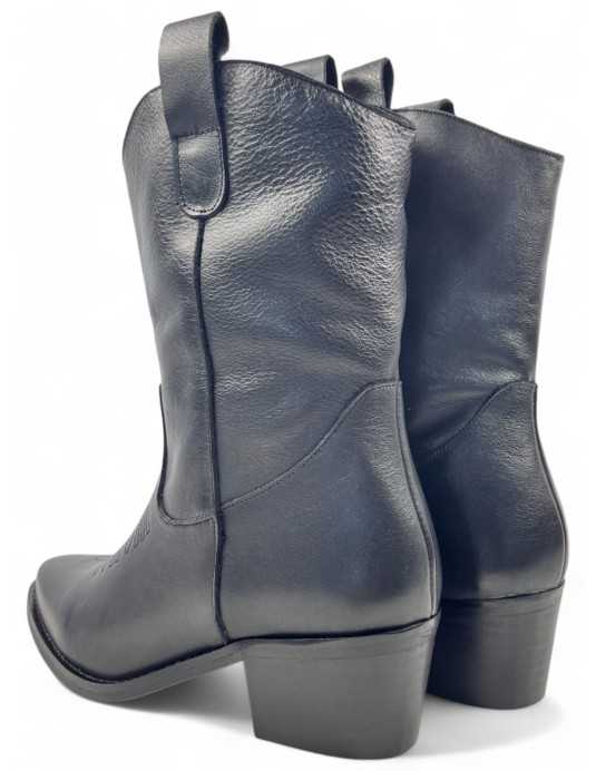 botín cowboy de piel para mujer color negro - Timbos zapatos