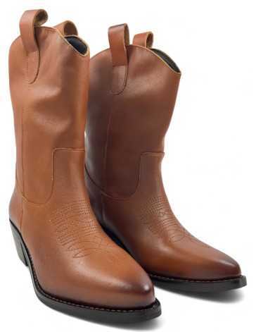 botín cowboy de piel para mujer color cuero - Timbos zapatos