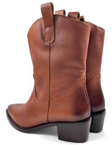 botín cowboy de piel para mujer color cuero - Timbos zapatos