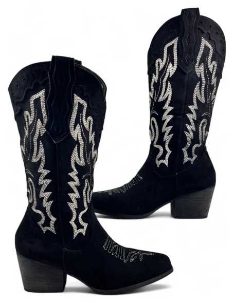 Bota cowboy de mujer en color negro - Timbos Zapatos