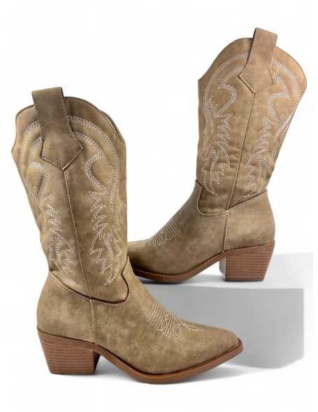 Bota cowboy de mujer en color kaki - Timbos Zapatos