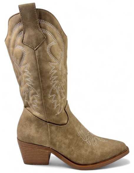 Bota cowboy de mujer en color kaki - Timbos Zapatos