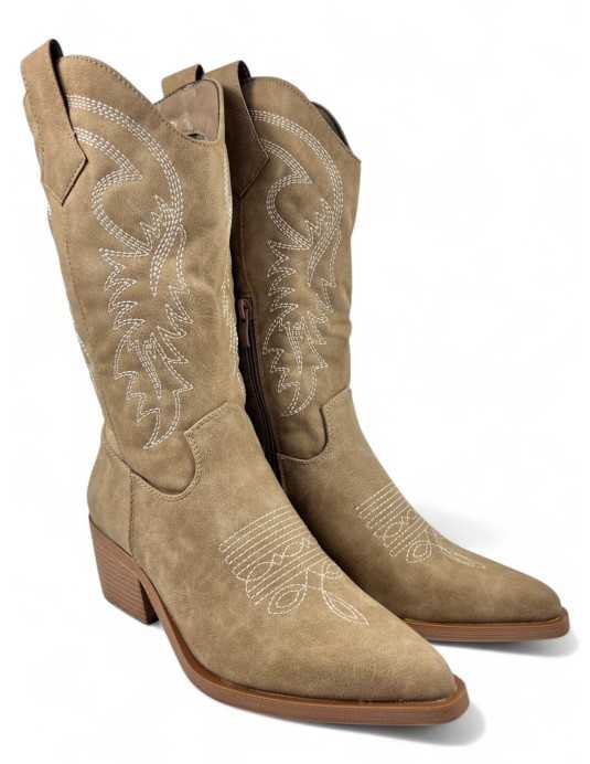 Bota cowboy de mujer en color kaki - Timbos Zapatos