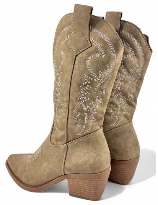 Bota cowboy de mujer en color kaki - Timbos Zapatos