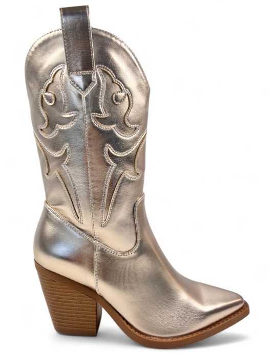 Bota cowboy de mujer en color oro - Timbos Zapatos