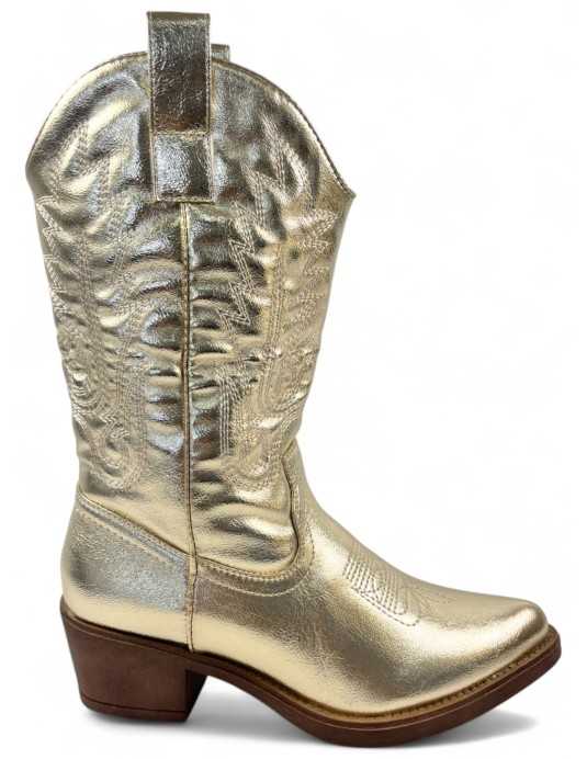 Bota cowboy de mujer en color oro - Timbos Zapatos