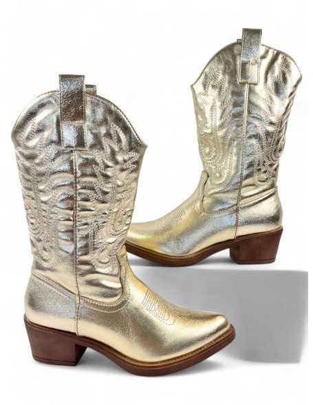 Bota cowboy de mujer en color oro - Timbos Zapatos