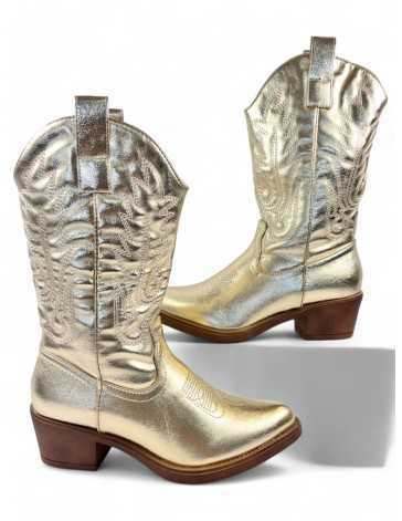 Bota cowboy de mujer en color oro - Timbos Zapatos