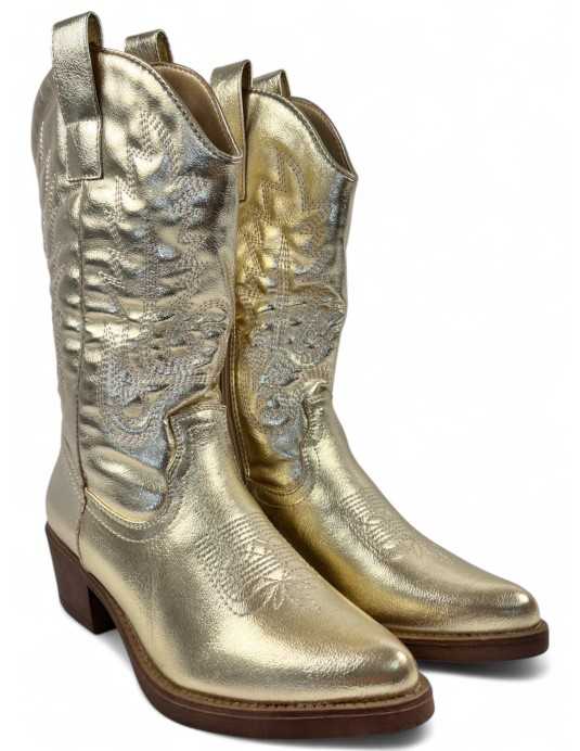 Bota cowboy de mujer en color oro - Timbos Zapatos