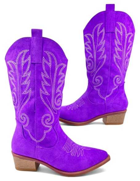 Bota cowboy de mujer en color morado - Timbos Zapatos