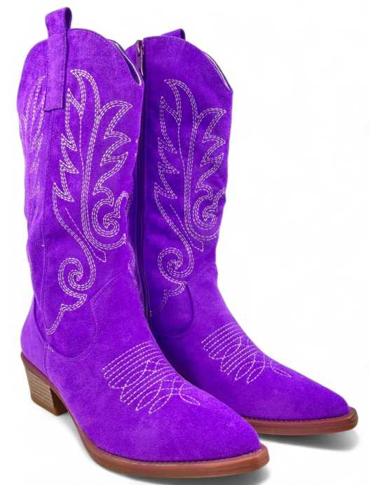 Bota cowboy de mujer en color morado - Timbos Zapatos