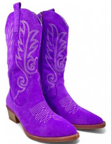 Bota cowboy de mujer en color morado - Timbos Zapatos