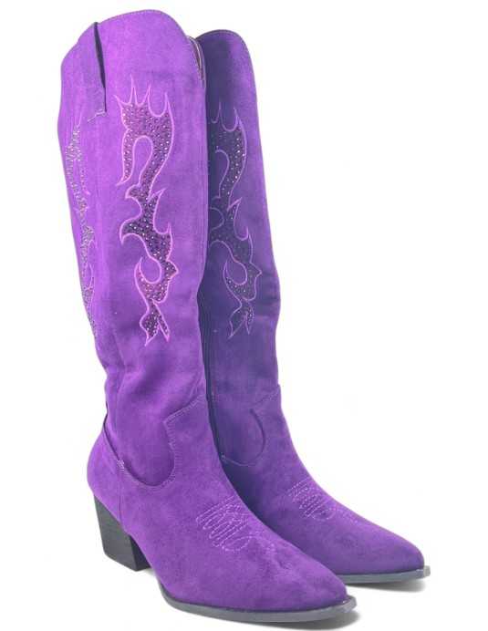 Bota cowboy de mujer en color morado - Timbos Zapatos