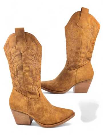 Bota cowboy de mujer en color camel - Timbos Zapatos