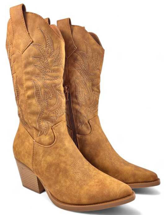 Bota cowboy de mujer en color camel - Timbos Zapatos