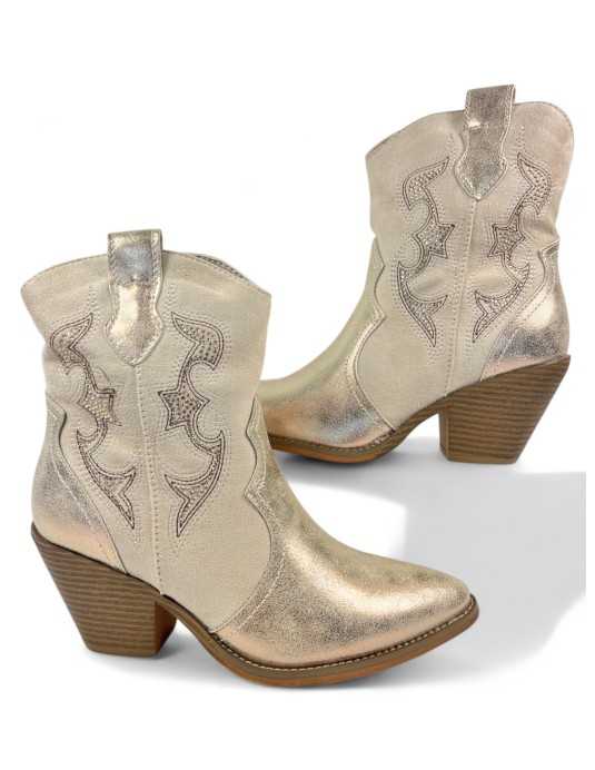 Botin cowboy de mujer color oro - Timbos zapatos