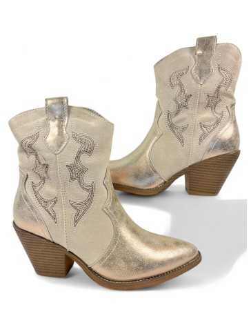 Botin cowboy de mujer color oro - Timbos zapatos