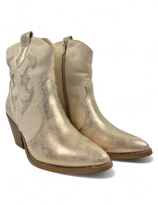 Botin cowboy de mujer color oro - Timbos zapatos