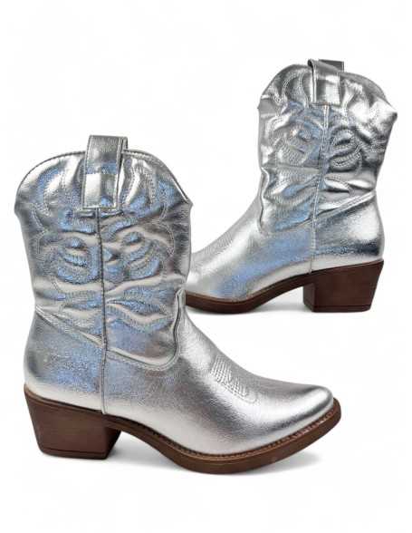 Botin cowboy de mujer color plata - Timbos zapatos