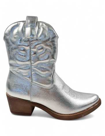 Botin cowboy de mujer color plata - Timbos zapatos