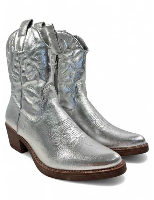 Botin cowboy de mujer color plata - Timbos zapatos