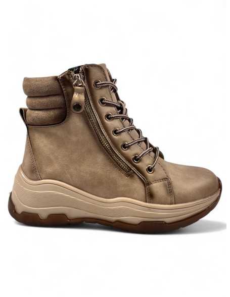 Botín plano de mujer color beige - Timbos zapatos