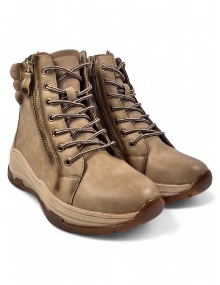 Botín plano de mujer color beige - Timbos zapatos