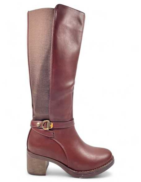 Bota con tacón ancho de mujer color marrón - Timbos Zapatos