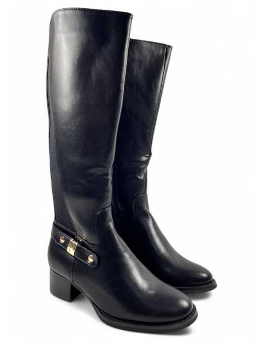 Bota con tacón ancho de mujer color negro - Timbos Zapatos