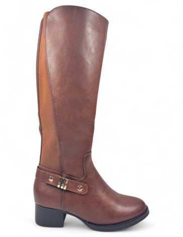 Bota con tacón ancho de mujer color camel - Timbos Zapatos