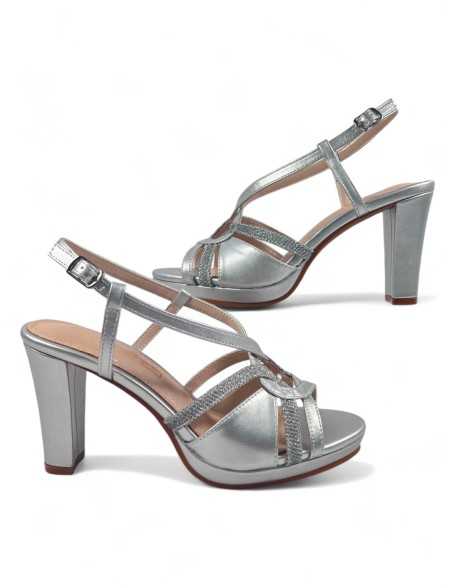 Sandalia tacon fiesta mujer color plata - Timbos Zapatos