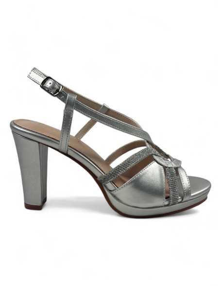 Sandalia tacon fiesta mujer color plata - Timbos Zapatos