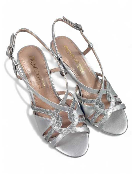 Sandalia tacon fiesta mujer color plata - Timbos Zapatos