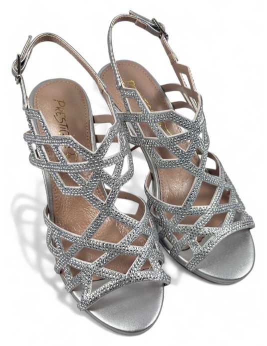 Sandalia tacon fiesta mujer color plata - Timbos Zapatos