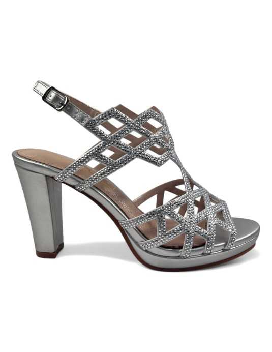 Sandalia tacon fiesta mujer color plata - Timbos Zapatos