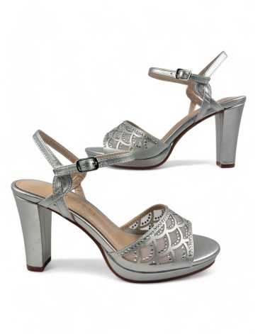 Sandalia tacon fiesta mujer color plata - Timbos Zapatos