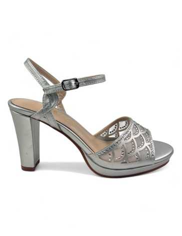 Sandalia tacon fiesta mujer color plata - Timbos Zapatos