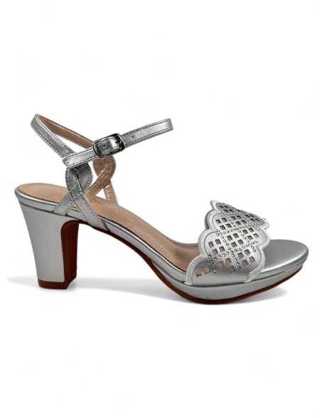 Sandalia tacon fiesta mujer color plata - Timbos Zapatos